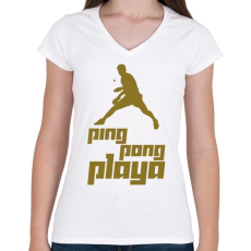PRINTFASHION PingPongPlaya - Női V-nyakú póló - Fehér