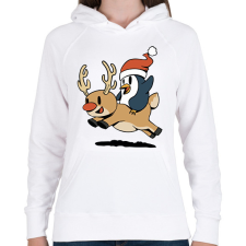 PRINTFASHION Pingvin és rénszarvas - Női kapucnis pulóver - Fehér női pulóver, kardigán