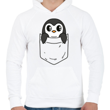 PRINTFASHION Pingvin zsebminta - Férfi kapucnis pulóver - Fehér férfi pulóver, kardigán