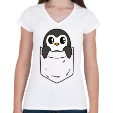 PRINTFASHION Pingvin zsebminta - Női V-nyakú póló - Fehér női póló