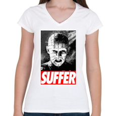PRINTFASHION Pinhead Suffer - Női V-nyakú póló - Fehér