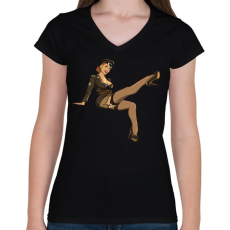 PRINTFASHION Pinup Army - Női V-nyakú póló - Fekete