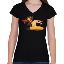 PRINTFASHION Pinup Bullet - Női V-nyakú póló - Fekete női póló