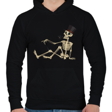 PRINTFASHION Pipás csontváz - Férfi kapucnis pulóver - Fekete férfi pulóver, kardigán