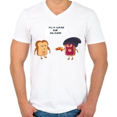 PRINTFASHION Pirítós fenyegetés - Férfi V-nyakú póló - Fehér