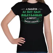 PRINTFASHION Pirított bacon-kockák - Női póló - Fekete női póló