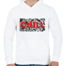 PRINTFASHION Piros CHILL - Férfi kapucnis pulóver - Fehér férfi pulóver, kardigán