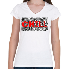 PRINTFASHION Piros CHILL - Női V-nyakú póló - Fehér