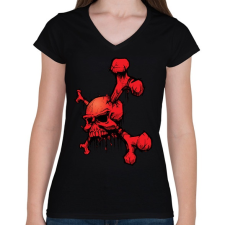 PRINTFASHION piros koponya - Női V-nyakú póló - Fekete női póló