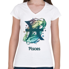 PRINTFASHION Pisces színes - Női V-nyakú póló - Fehér női póló