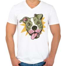 PRINTFASHION Pitbull - Férfi V-nyakú póló - Fehér férfi póló
