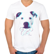 PRINTFASHION Pitbull - Good Girl - Férfi V-nyakú póló - Fehér