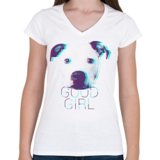PRINTFASHION Pitbull - Good Girl - Női V-nyakú póló - Fehér