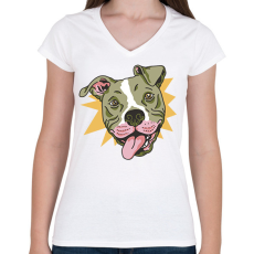 PRINTFASHION Pitbull - Női V-nyakú póló - Fehér