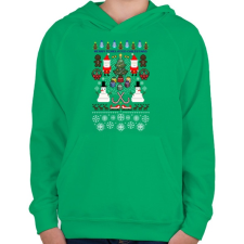 PRINTFASHION Pixel Karácsony - Gyerek kapucnis pulóver - Zöld gyerek pulóver, kardigán