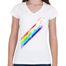 PRINTFASHION Pixel unicorn - Női V-nyakú póló - Fehér