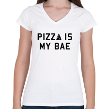 PRINTFASHION Pizza is my Bae - Női V-nyakú póló - Fehér női póló