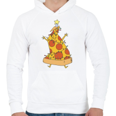 PRINTFASHION Pizza karácsonyfa - Férfi kapucnis pulóver - Fehér