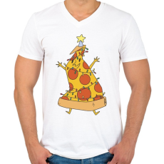 PRINTFASHION Pizza karácsonyfa - Férfi V-nyakú póló - Fehér