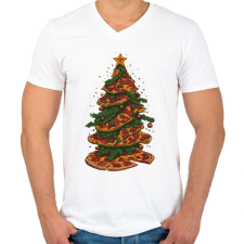 PRINTFASHION Pizza karácsonyfa - Férfi V-nyakú póló - Fehér férfi póló