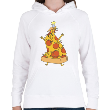 PRINTFASHION Pizza karácsonyfa - Női kapucnis pulóver - Fehér női pulóver, kardigán