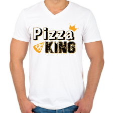 PRINTFASHION Pizza király - Férfi V-nyakú póló - Fehér férfi póló