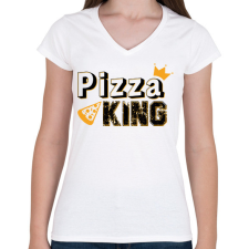 PRINTFASHION Pizza király - Női V-nyakú póló - Fehér női póló