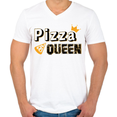 PRINTFASHION Pizza királynő - Férfi V-nyakú póló - Fehér