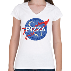 PRINTFASHION Pizza Nasa style - Női V-nyakú póló - Fehér