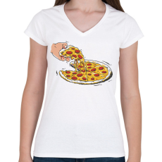 PRINTFASHION Pizza - Női V-nyakú póló - Fehér