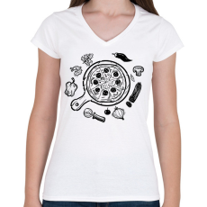 PRINTFASHION pizza - Női V-nyakú póló - Fehér