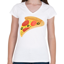 PRINTFASHION Pizza - Női V-nyakú póló - Fehér női póló