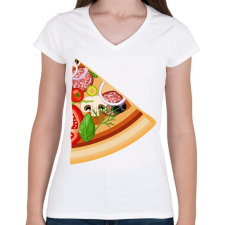 PRINTFASHION Pizza son - Női V-nyakú póló - Fehér női póló