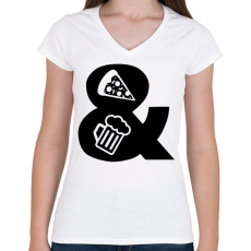 PRINTFASHION Pizza & Sör - Női V-nyakú póló - Fehér