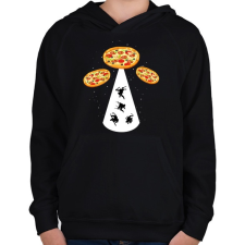 PRINTFASHION Pizza UFO - Gyerek kapucnis pulóver - Fekete gyerek pulóver, kardigán