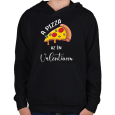 PRINTFASHION Pizza Valentin nap - Gyerek kapucnis pulóver - Fekete