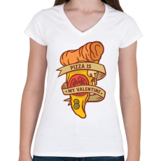 PRINTFASHION Pizza valentin napra - Női V-nyakú póló - Fehér
