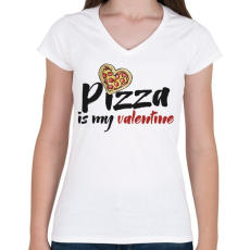 PRINTFASHION Pizza valentine - Női V-nyakú póló - Fehér