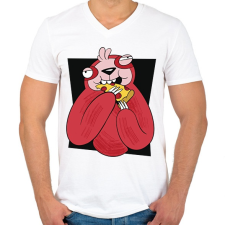 PRINTFASHION Pizzás lajhár - Férfi V-nyakú póló - Fehér férfi póló