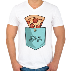 PRINTFASHION Pizzás zseb - Férfi V-nyakú póló - Fehér