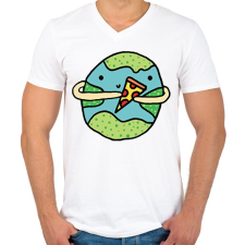 PRINTFASHION Pizzearth! - Férfi V-nyakú póló - Fehér férfi póló