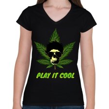 PRINTFASHION PLAY IT COOL - Női V-nyakú póló - Fekete női póló