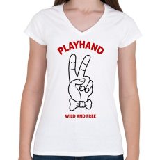 PRINTFASHION Playboy hand - Női V-nyakú póló - Fehér