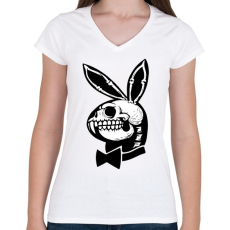 PRINTFASHION Playboy nyuszi csontváz - Női V-nyakú póló - Fehér