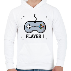 PRINTFASHION Player 1 páros póló - Férfi kapucnis pulóver - Fehér