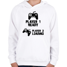 PRINTFASHION Player 1, Player 2 - Kismama - Gyerek kapucnis pulóver - Fehér