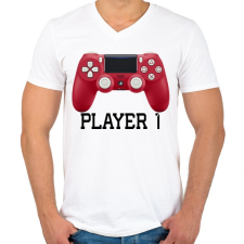 PRINTFASHION Player 1 PS4 páros póló - Férfi V-nyakú póló - Fehér férfi póló