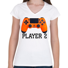 PRINTFASHION Player 2 PS4 páros póló - Női V-nyakú póló - Fehér