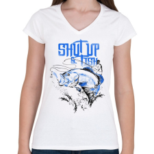 PRINTFASHION Pofa be és pecázz! - Női V-nyakú póló - Fehér női póló