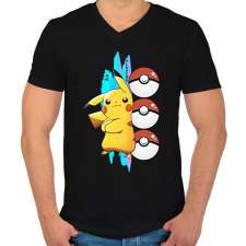 PRINTFASHION pokemon pikachu - Férfi V-nyakú póló - Fekete férfi póló